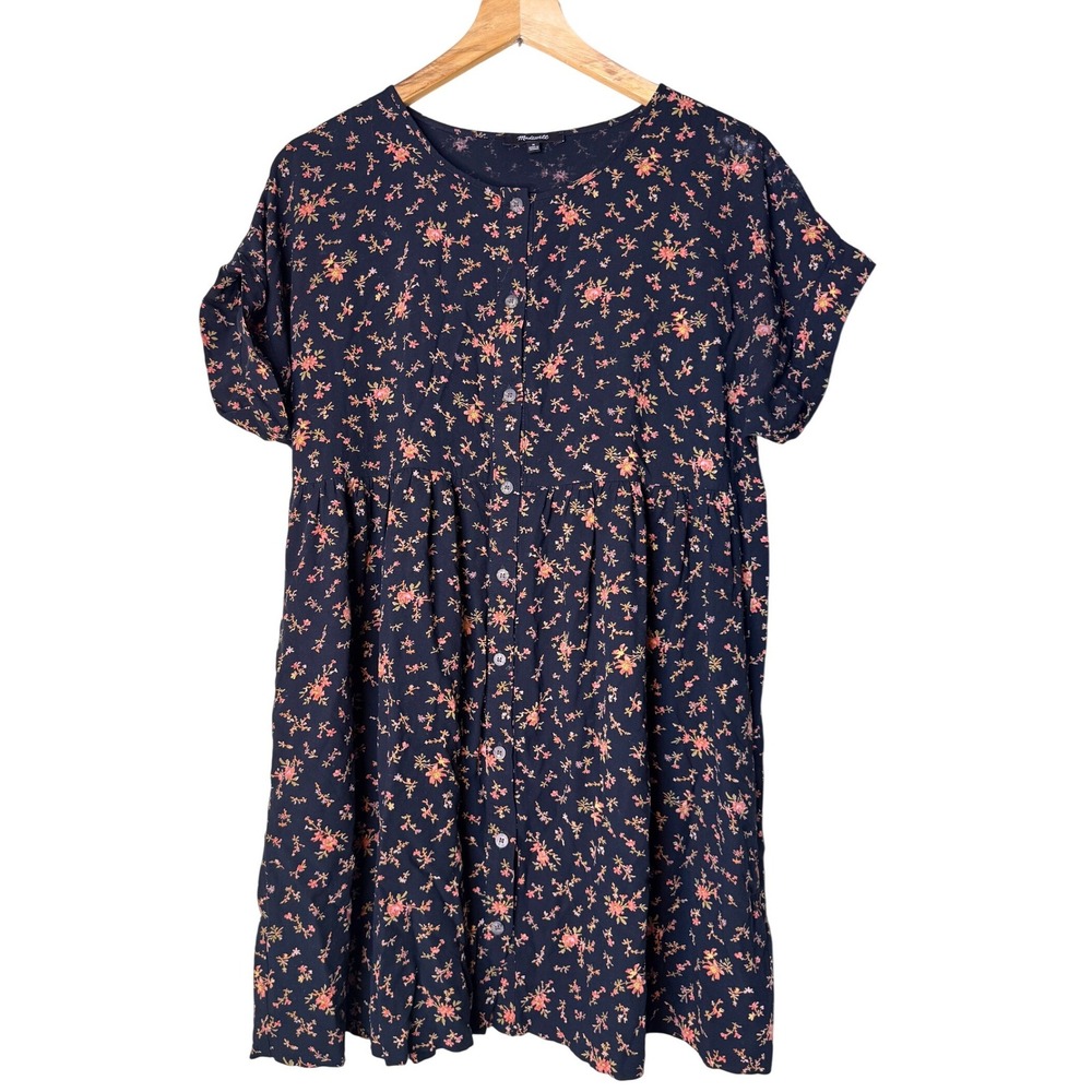 Madewell Black‎ Floral Button Front Babydoll Mini Dress Womens M Boho